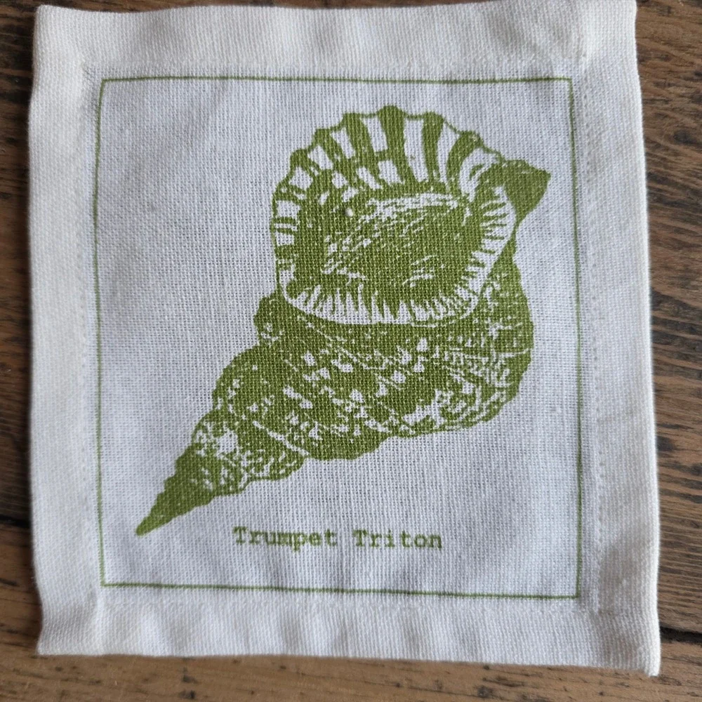 TWOS COMPANY Set 6 Cotton Shell‎ Cocktail Napkins Coastal Beach Entertaining